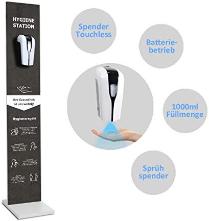 MyMAXXI | Mobiler Hand Desinfektionsständer Wood Printed Standard Sensor 1000ml im Grau-Design stehend automatisch Infrarot | touchless Disinfection | Desinfektionsspender