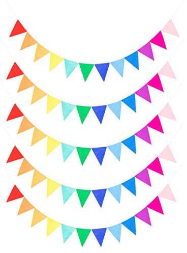LOVENJOY Regenbogen Wimpelkette Bunt Filz Geburtstag Banner Vormontiert Stoff Girlande für Geburtstagsfeier Dekoration, 5 Stück
