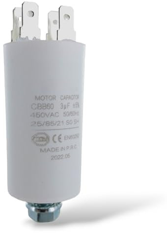 DL-pro Condensateur universel 3 µF 450 V Ø 30 x 57 mm avec connecteurs AMP 6,3 mm et vis de fixation M8 CBB60 pour appareils électroménagers