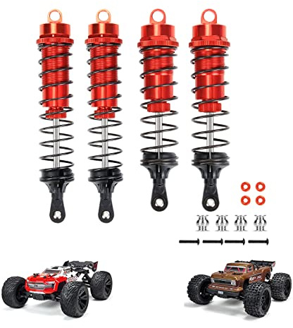 RCAWD Vorderer hinterer Stoßdämpfer-Dämpfer Ölgefüllte Vollaluminiumlegierung für 1-10 ARRMA 4s Outcast & Kraton Typhon 4St(Rot)