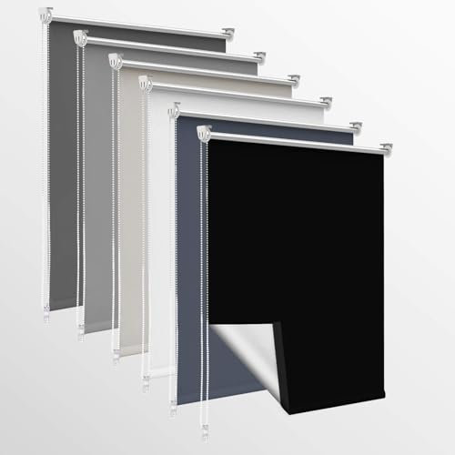 OUBO Verdunklungsrollo, Rollos für Fenster ohne Bohren & mit Bohren, (Schwarz, B120cm x H140cm), Verdunkelungsrollo klemmfix Thermo Rollo, Fensterrollo innen lichtundurchlässig