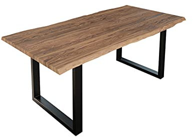 SAM Esszimmertisch 200x100 cm Lauren, Baumkantentisch aus Akazienholz, massiv + stonefarben, U-Metallgestell Schwarz, Esstisch mit echter Baumkante