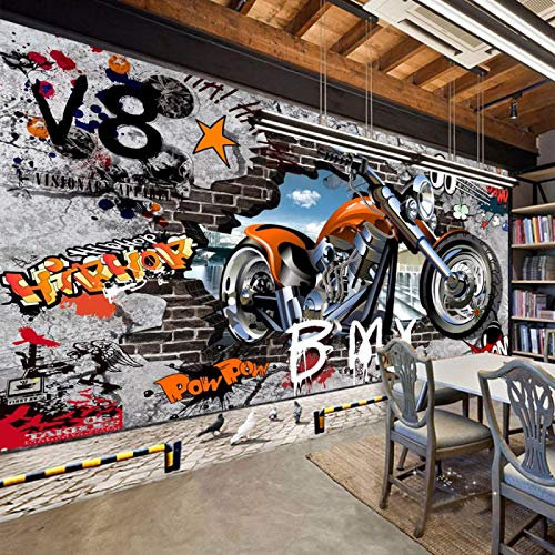 Msrahves 3D Tapete Wandtapete Animation Loch in der Wand Motorrad Malerei Vliestapete Vlies moderne Mustertapete Tapete Wallpaper Tapezier Fototapete selbstklebend Livingwalls Fototapeten