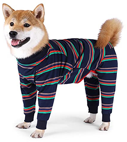 Chirurgischer Genesungsanzug, Einteiler für Hunde, mit Beinen, langärmelig, atmungsaktiv, postoperativer Pyjama, hält den Hund vom Lecken ab, Bauch-Wundschutz, Alternative zur Halskrause