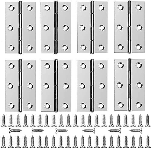 8 Pcs Bisagra de Puerta de Acero Inoxidable con 48 Pcs de Tornillos, Tope Plegables para cajas de madera armario