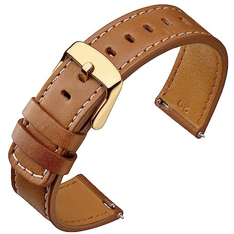 ANNEFIT Leder Uhrenarmband 20mm mit Edelstahl Gold Schnalle, Schnellverschluss Ersatzarmband für Herren Damen (Gold braun)