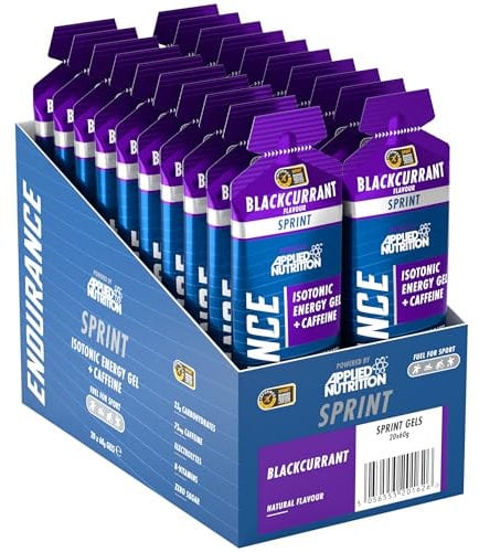 Sprint | Energy Gel with Caffeine | Easy to Digest | Zero Fat Zero Sugar | 23g Carbohydrates + Electrolytes & B-Vitamins (Pack of 20 x 60 gram) (20 Servings (Pack of 1), Blackcurrant)