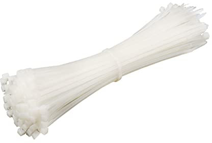 100 Stück Kabelbinder Weiß 200 x 3.6mm, Transparent, UV Beständig Selbstschließend, Breit Nylon für Zuhause, Büro, Garage und Werkstatt