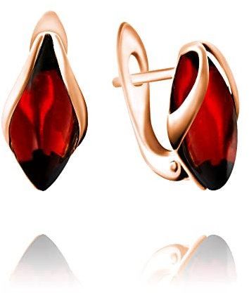 Ohrringe Bernstein Tropfe in Rose Gold vergoldetem Sterling Silber 925, Farbe - Braun Cognac, S, Ohrringe Rose Gold Bernstein, Sommer 2021 Kollektion