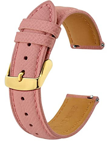 BISONSTRAP Bracelets de Montres en Cuir Texturé, Remplacement Dégagement Rapide pour Femme Homme, 20mm, Rose, Boucle Dorée