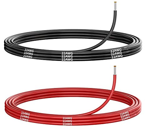 Gebildet 22 AWG/0.3mm² Cable Eléctrico 10Metros [Negro 5 Metros+ Rojo 5 Metros] Calibre 22 Conexión Suave y Flexible Libre de Oxígeno, Hebras Alambre de Cobre Estañado