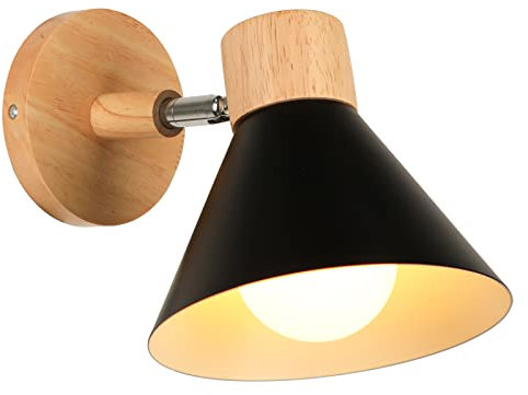 LIGKIN Wandleuchten Innen, Moderne Industrielle Wandlampe, E27 Drehbarer Wandleuchte Holz Dekorative Innenbeleuchtung für Schlafzimmer Wohnzimmer Flur Cafe, Ø18cm