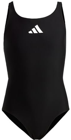 adidas Girl's Solid Small Logo Swimsuit, Black/White, 3-4 Years