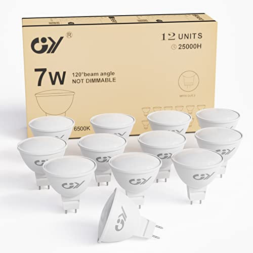 GY GU5.3 MR16 LED Kaltweiss Lampe,7W 6500K 630 Lumen 12V AC/DC Kaltweiß Glühbirnen,Ersetzt 60W Halogen Leuchtmittel,Abstrahlwinkel 120° Reflektor Lampen,Nicht Dimmbar LED Birnen,12 Stück