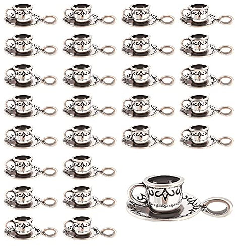 DICOSMETIC 50 Pz 3D Ciondolo Tazza Ciondolo Tazza Ciondolo Ciondolo caffè Stile Tibetano Lega Ciondolo Argento Antico Ciondolo Braccialetto Fare Regali per Decorazione Barista, Foro: 2.5x4.5mm