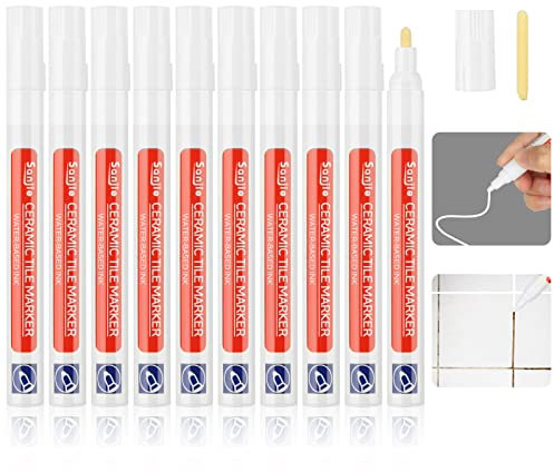 10 Pcs Tile Pen, White Grout Pen for Tiles Bathroom with Replacement Nib Tips Anti-Grout white Tile Pen Marker for Restoring Tile Grout Wall Floor Bathroom Kitchen and Floor Tiles (White)