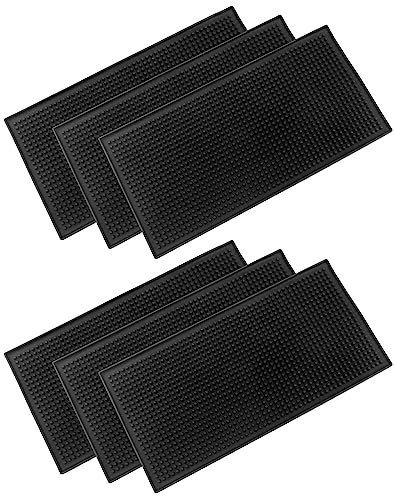 QWORK 6 Stück 30,5 x 15,2 cm schwarze Barmatte, Gummi-Barmatte, Cocktail-Mischservice-Matte, rutschfeste Glas-Abtropfmatte für Restaurants, Arbeitsplatte, Kaffee, Bars