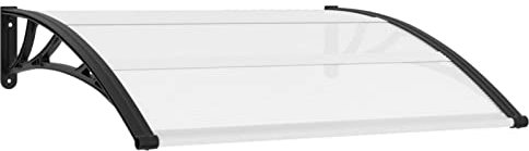 Yolola Marquesinas Exterior para Puertas y Ventanas, Tejadillo de Protección, Toldo Cubierta de Policarbonato para Jardín, Tiras de Aluminio, Negro y Transparente 120x80 cm