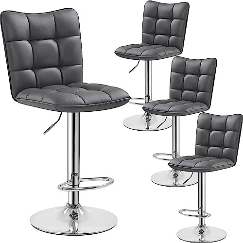 Yaheetech 4er Set Barhocker Barstühle 360°Drehbar Küchenstühle mit Rückenlehne und Fußstütze, Barstuhl PU-Kunstleder Sitzhöhe 62,5 cm - 83 cm für die Küche/Bar/Salon, Höhenverstellbar Grau