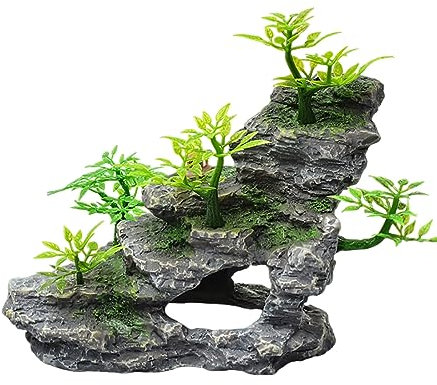 COYOUCO Aquarium Bergblick Stein Ornament Baum Fels Höhlenlandschaft, Großes Aquarium Ornament Felsen Künstliche Aquarium Dekoration,D