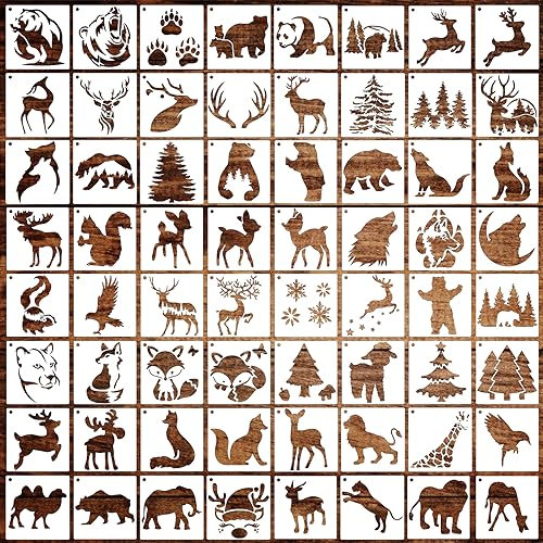 OOTSR 64 Stück Weihnachten Schablonen zum Basteln, 7.6cm Zeichenschablonen Weihnachts Baum Tier Schablonen Zeichnung Malschablonen, Wiederverwendbare Schablonen für DIY Scrapbooking Deko