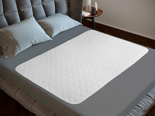 Lynmark® 2x Washable Incontinence Bed Pads Without Tucks- Non-Slip Bedwetting Mattress Protector Absorbs Up to 2L- Leak-Proof OEKO-Tex Certified Cotton Waterproof Cover for Double Beds- 135x85cm White