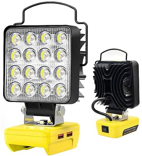 Max 5000 LM 34W Cordless LED Work Light Compatible with Dewalt 18V/20V Battery, 5V 2.1A USB Rechargeable Work Light Floodlight Portable Jobsite Lamp with 2 Modes & Low Voltage Protection