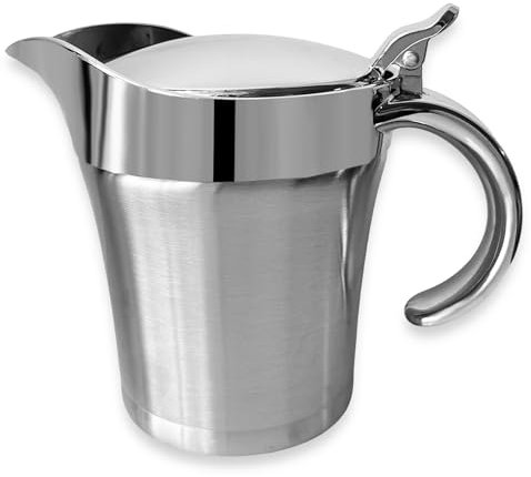 Cheardia Salsiera da 382,7 g, in acciaio inossidabile 304, con coperchio, doppio isolamento, con beccuccio antigoccia, per sugo, salse riscaldanti, condimenti per insalata, latte, Ringraziamento