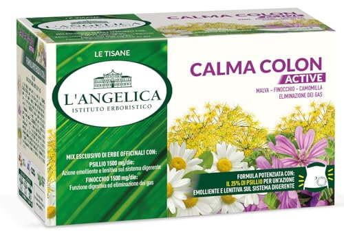L'Angelica, 1 Astuccio da 18 filtri di Tisane Calma Colon Active, Infuso Funzionale con Finocchio Malva e Liquirizia, Azione Lenitiva e Emolliente