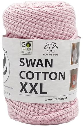 cordino swan cotton XXL per cestini e borse da 250 grammi, 65 metri, 100% riciclato - prodotto ecosostenibile per uncinetto 4/5 (rosa baby - 2512)