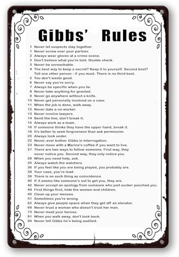 NCIS Gibbs Regeln Schild, Retro-Poster, Vintage-Metall-Blechschild, Wanddekoration, lustige Badezimmer-Dekorationen für Zuhause, Bar, Pub, Café, Büro, Bauernhof, Zimmer, Wandkunst, Geschenke für