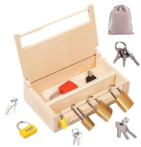 Maidong Lock And Key Toy Set, Wooden Lock Toy Set With Metal Key, Develop Fine Motor Skills, Toddler Preschool Learning Toys Suitable For Child Over 2 Years Old, Children
