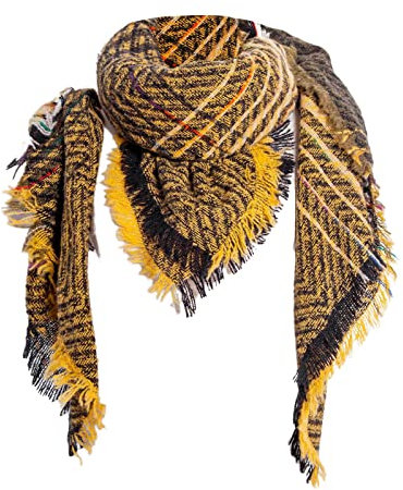 DondPO Schale Schwarz, Kariert Dicke Weich Tücher Schal Quadratisch Warm Vintage Halstuch Winterschal Winter Schwarz Einfarbig Senfgelb Damenschal Deckenschal