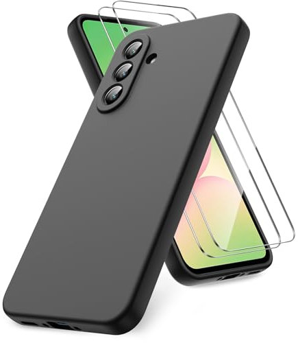 Vansdon Funda Compatible con Samsung Galaxy A56 5G, 2 Unidades Protector Pantalla Cristal Templado, Silicona Líquida Gel Ultra Suave Funda- Negro