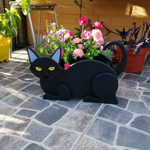 Siamesische Katzenpflanze, Blumentöpfe, niedlicher dekorativer Blumentopf für Topfpflanze, einzigartige Gartendekoration (schwarze Katze)