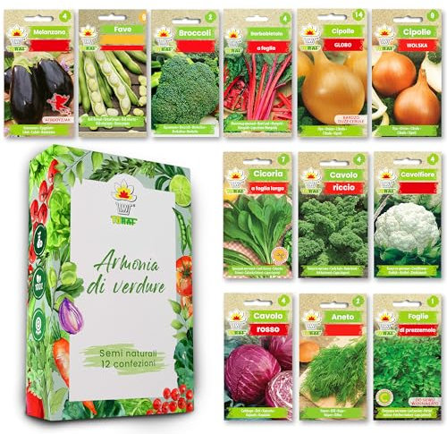 LW TORAF Set de Semillas Huerto XXL 12 Variedades Premium de Hortalizas, 4500 Semillas, plantas de Jardín, Balcón, Cocina, Berenjena, Habas, Brócoli, Coliflor, Repollo, Hinojo, Cebolla