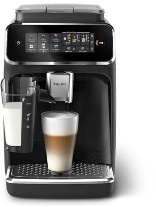 Philips 3300 Series Fully Automatic Espresso Machine with LatteGo Milk System and integrated grinder, 6 Hot & Iced Coffee Pre-Sets, 40% Quieter SilentBrew, 15-Bar Pressure, Glossy Black (EP3341/50)