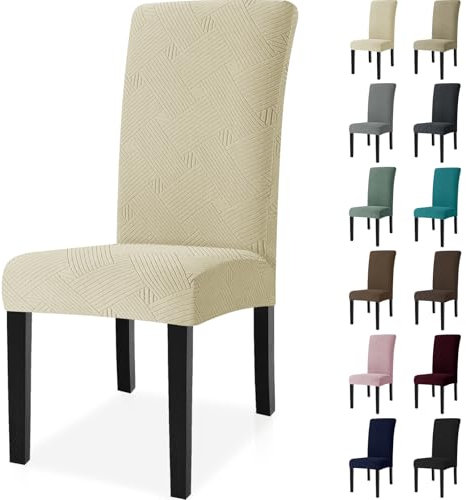 Ystyle Coprisedie con Schienale 6 Pezzi, Elasticizzato Copri Sedie Soggiorno Cucina, Universali Coprisedia Elasticizzati, Moderno Fodere per Sedie Antigraffio Gatto, Beige