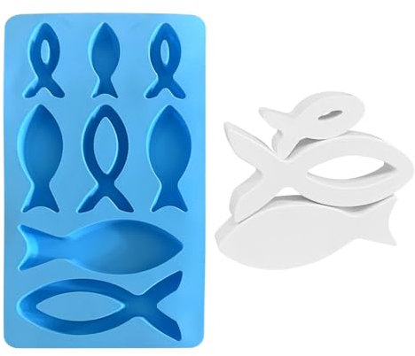 FZQBEY Silikonform Fisch, 8 Gitter Silikonformen Gießformen Fisch Gips Zum Gießen Silikon Gießform Fisch Epoxidharz Formen Fische Streudeko Fisch Deko Taufe Kommunion Konfirmation Deko (A)