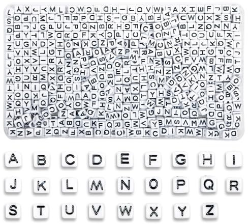 MiuCo Buchstabenperlen für Armbänder, Spacer Buchstaben Perlen Set zum Auffädeln Friendship Bracelet Kit, Weiß Würfel A-Z Buchstaben Perlen für Schmuck Basteln Freundschaftsarmbänder Selber Machen