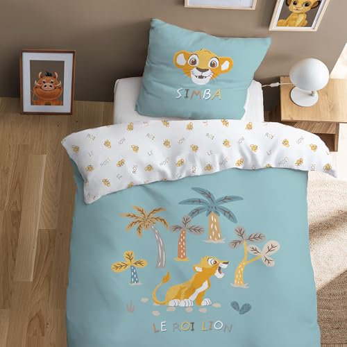 The Lion King Savane Parure de lit Enfant | 100% Coton | Oeko-TEX | Housse de Couette 140x200cm + Taie d'oreiller 63x63cm | Imprimé Garçon | Vert