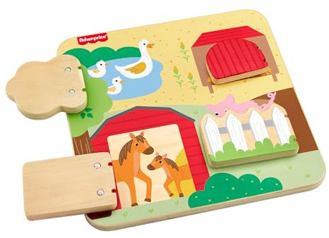 Fisher-Price Das Fisher-Price Guck-Guck-Spiel aus Holz für Babys und Kleinkinder ist ein tolles, entwicklungsförderndes Aktivitätsspielzeug für Kleinkinder ab 1 Jahr., JCY33