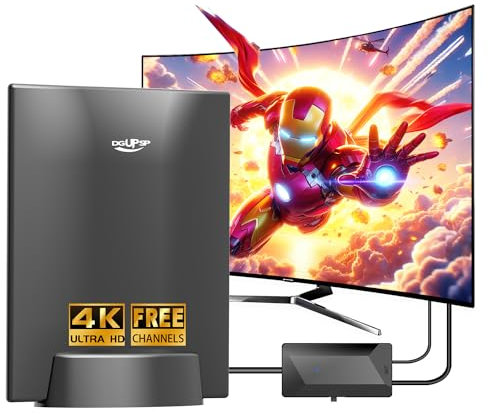Antenne TV Intérieure Puissante TNT HD, 2024 le plus récent Antenne TV Intérieur avec Amplificateur de Signal à Gain Élevé, Réception Longue Portée à 360° avec Base Magnétique Solide pour,Antennes TNT