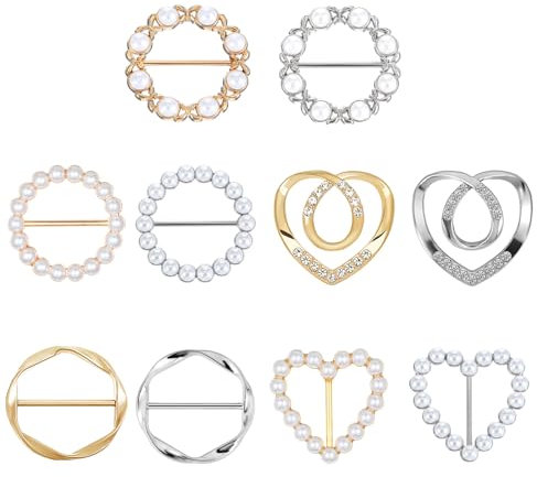 10 Stück T-Shirt Clip,Gürtelschnalle Damen,Legierung Broschen Schal Ring-Clip,Damen Gürtelschnalle,Kleidung Brosche Runde Kleidung Clip für Lose T Shirt Schal (Gold Silber)