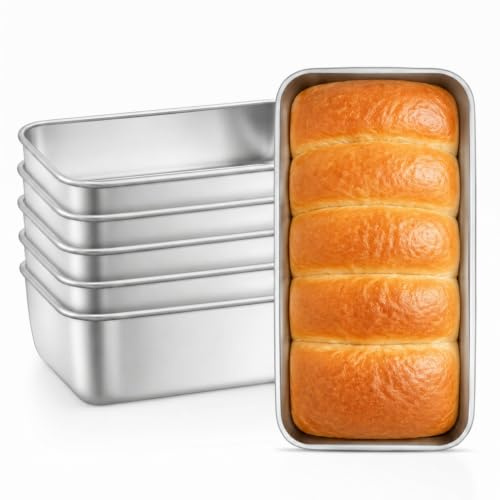 Leonyo Non-Toxic 9x5IN Stainless Steel Loaf Pan for Baking Bread, 6 Pack