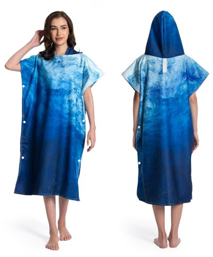 MOKANI Bata cambiadora, poncho de toalla con capucha para piscina, playa, surf, secado rápido y ligero, poncho de toalla para adultos, mujeres y hombres (con botones, 108 x 82 cm)