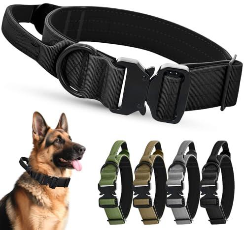 Ledeak Taktisches Hundehalsband mit Griff, Weich Gepolstert Verstellbares Hunde Halsband mit Robustem Adlerverschluss aus Metall, Polypropylen Tactical Dog Collar für Mittlere Große Hunde (Schwarz, L)