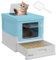 PawHut Cat Litter Tray with Hood Enclosed Cat Litter Box Pet Toilet w/Lid, Scoop, Front Entry, 47.5 x 35.5 x 36.7cm - Light Blue