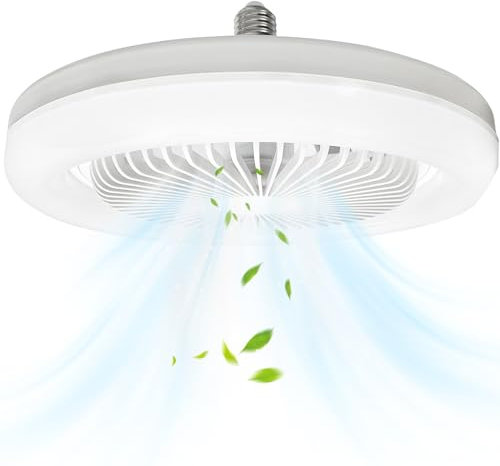 snsok Ventilateur de Plafond fermé avec Lumière, 10'' Lampe E27 ventilateurs de plafond silencieux 30W, 3 Modes de Fonctionnement, Ventilateur Mural Portable avec Lumière Blanche