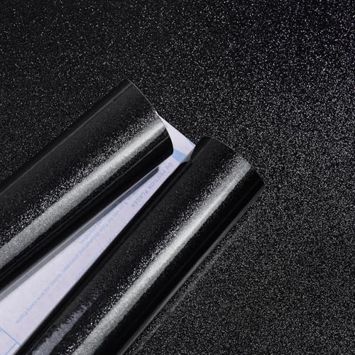 Amiya Black Gloss Vinyl Wrap Sticky Back Plastic Roll Waterproof Peel and Stick Wallpaper Glitter Contact Paper Self Adhesive Furniture Stickers Kitchen Bathroom40cm X 300cm